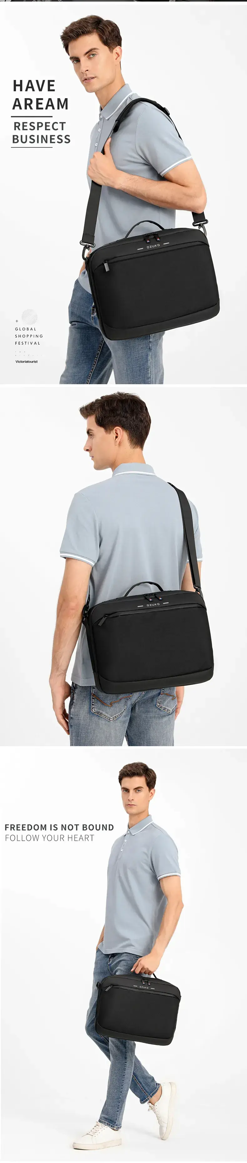 Ozuko 9423 Men's Leather Sling Bag Fashionable Crossbody Cellphone Bag & Luxury Business Backpack