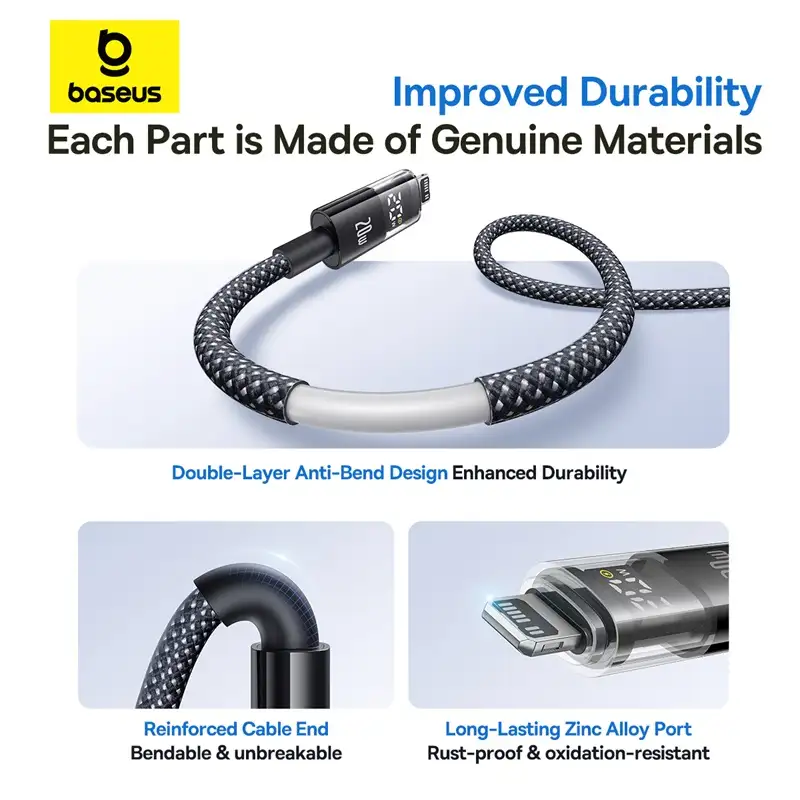 Baseus CB000157 20W PD Fast Charging Type-C to Lightning Data Cable with LED Display 1m