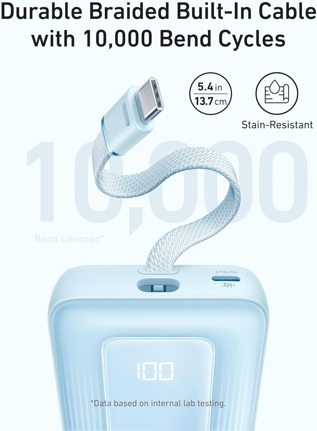 Anker Zolo A1688 10000mAh 30W Power Bank with 5.4-inch Built-in USB-C Cable