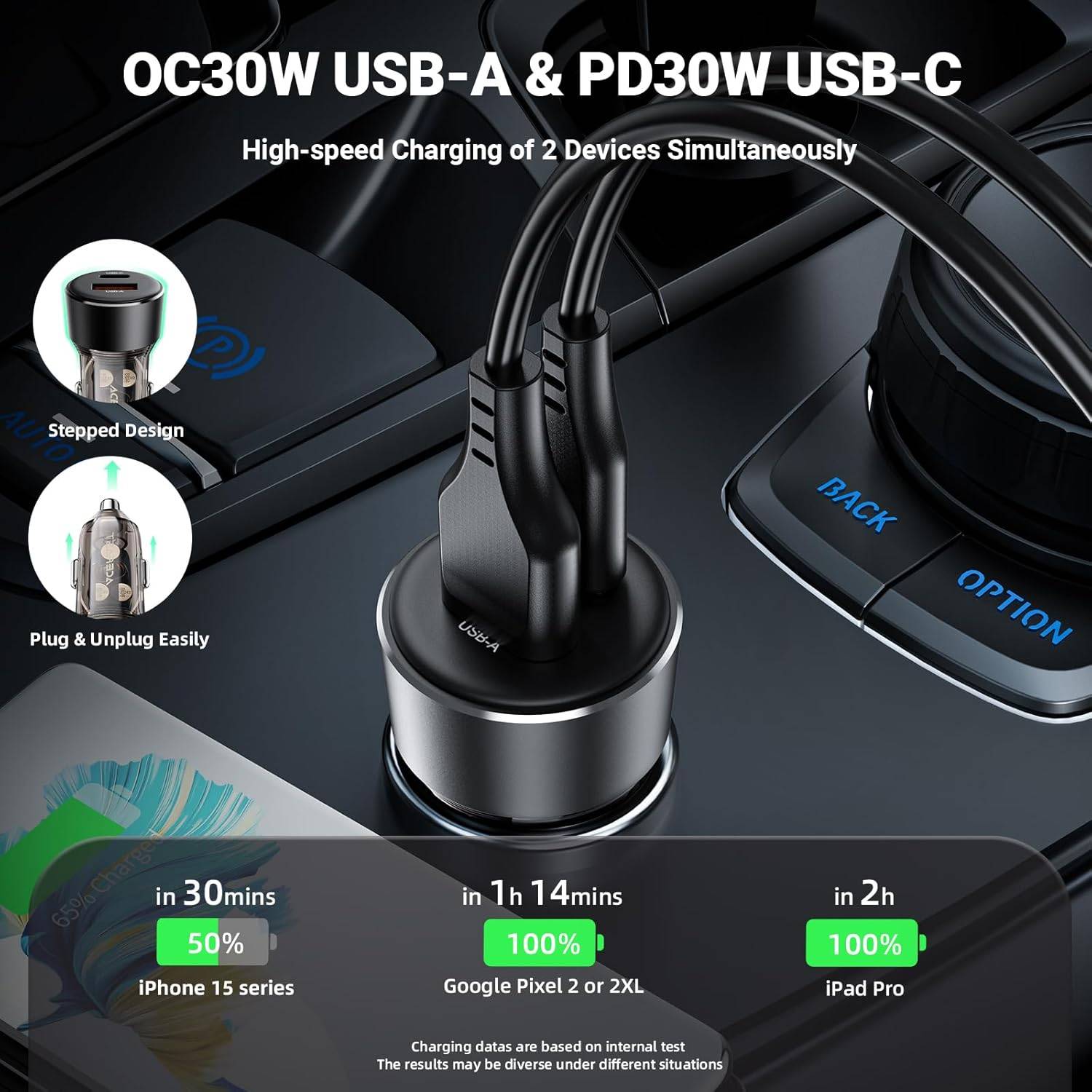 ACEFAST B12 60W Dual-Port Car Charger USB-A & USB-C Fast Charging Adapter