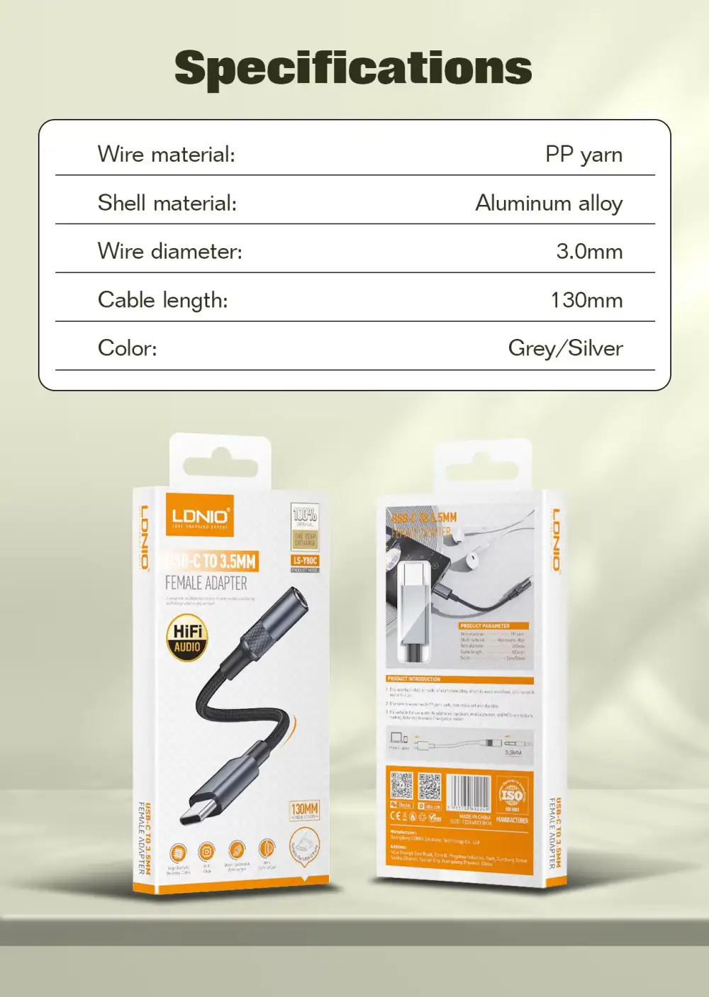 LDNIO LS-Y80C Type-C to 3.5mm Audio Jack Female Adapter