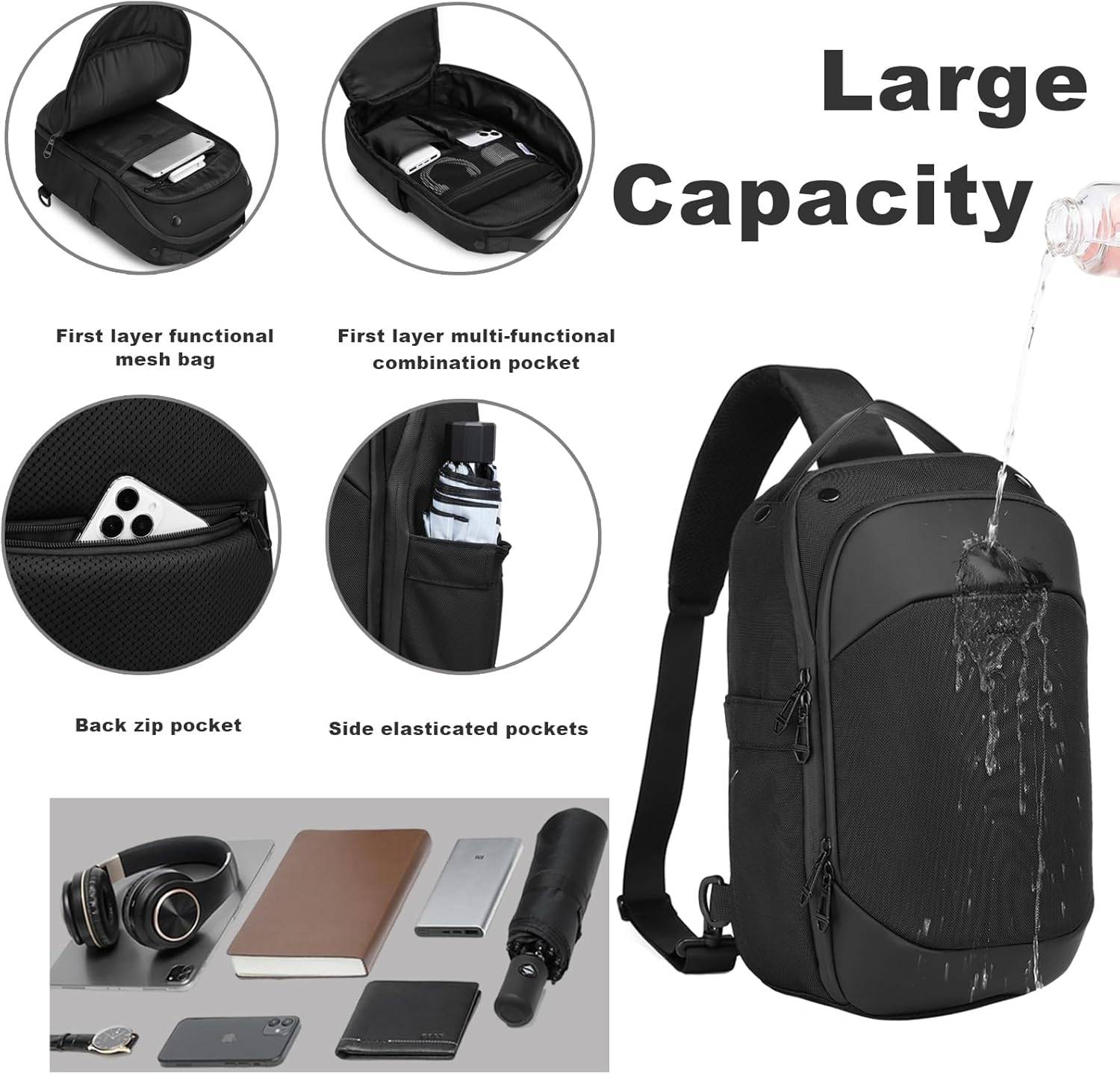 Ozuko 9731 Men's Waterproof Minimalist Sling Bag Crossbody Chest Bag