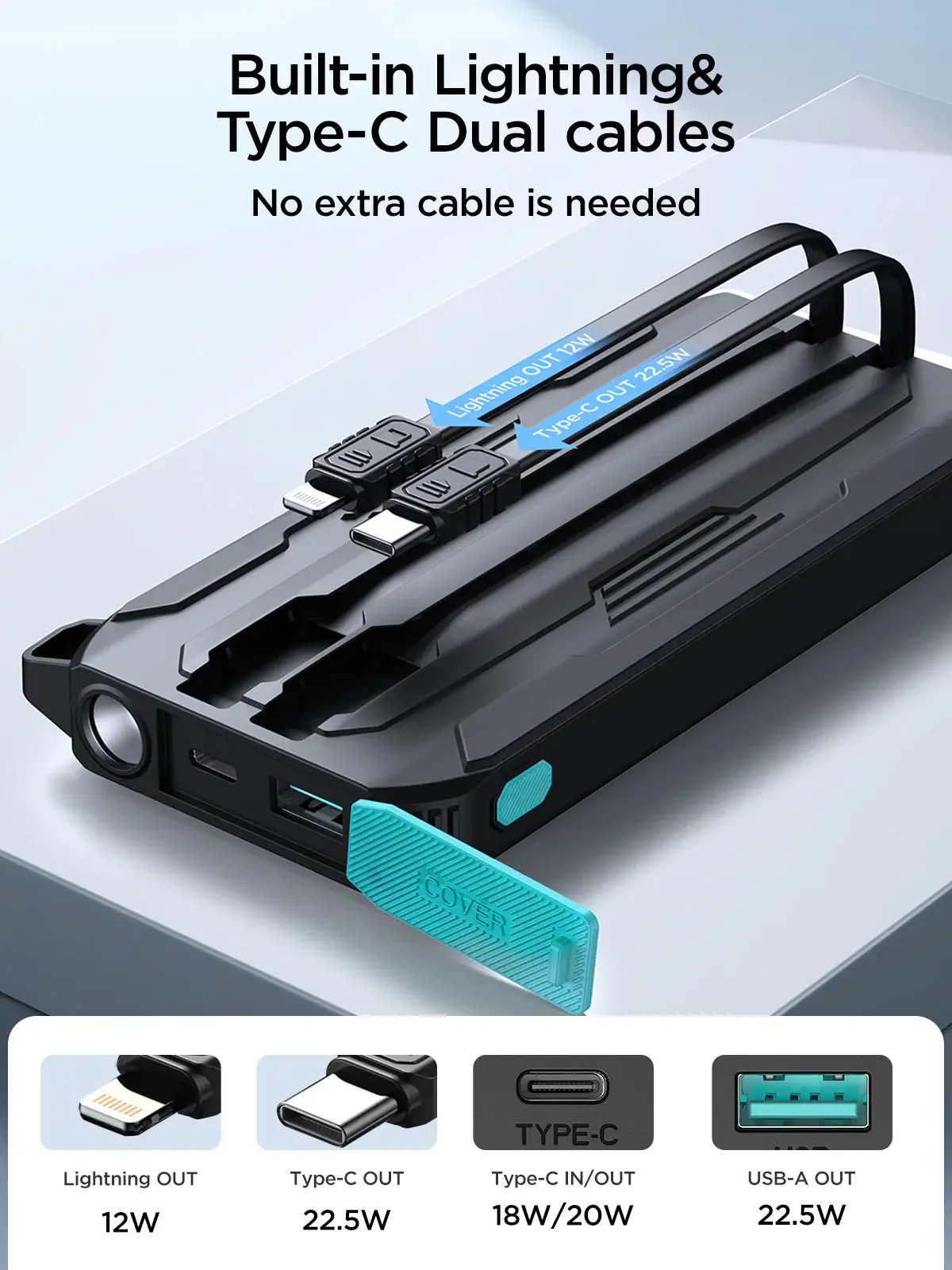 Joyroom JR-L017 10000mAh 22.5W Fast Charging Power Bank with Built-in Dual Cables