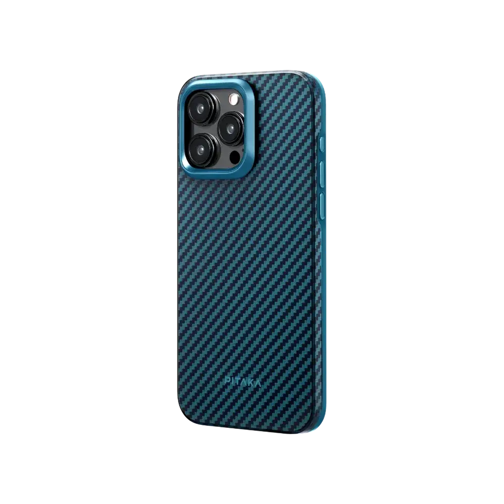 PITAKA MagEZ Case Pro 4 for iPhone 15 Pro Max -1500D Black/Blue (Twill)