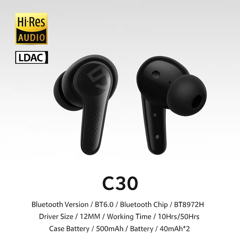 SOUNDPEATS C30 Hi-Res LDAC Hybrid ANC True Wireless Earbuds