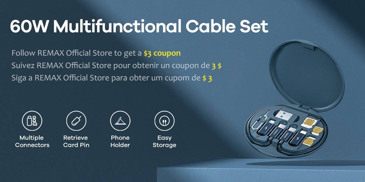 REMAX RC-190 Wanbo Series 60W Fast Charging Cable & Multifunction Storage Box Set