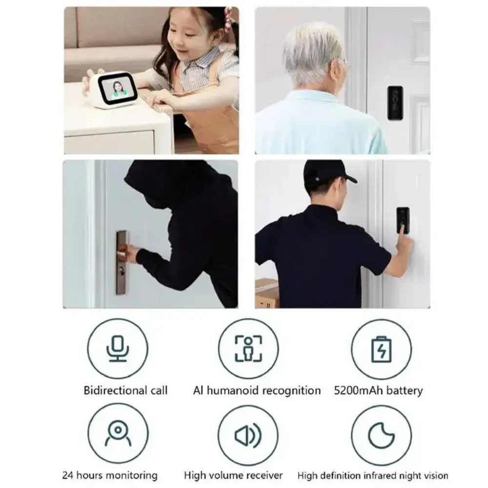 Xiaomi MJML05-FJ Smart Doorbell 3 with 2K Clarity and 5200mAh Rechargeable Battery