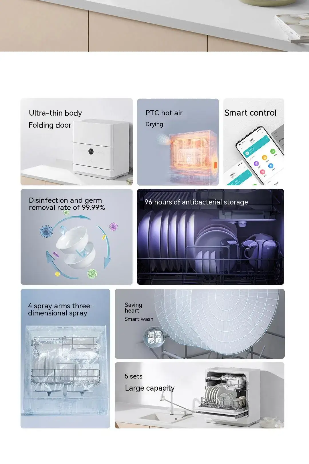 Xiaomi Mijia S1 Smart Desktop Dishwasher 5-in-1 Sterilizing & Hot Air Drying System