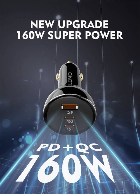 LDNIO C102 160W 3-Port Car Charger with 100W USB-C to USB-C Cable
