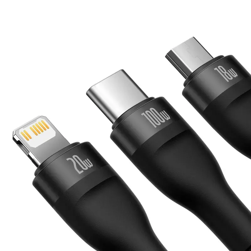 Baseus Flash Series II 2-for-3 Fast Charging Data Cable (USB to Micro+Lightning+Type-C, 100W, 1.2m)