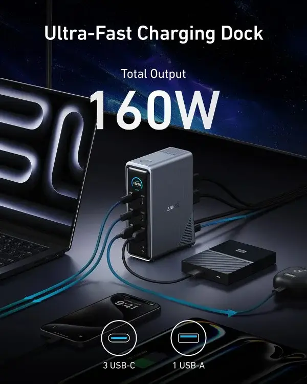 Anker Prime 14-in-1 160W Dual Display Docking Station with Digital Power Display