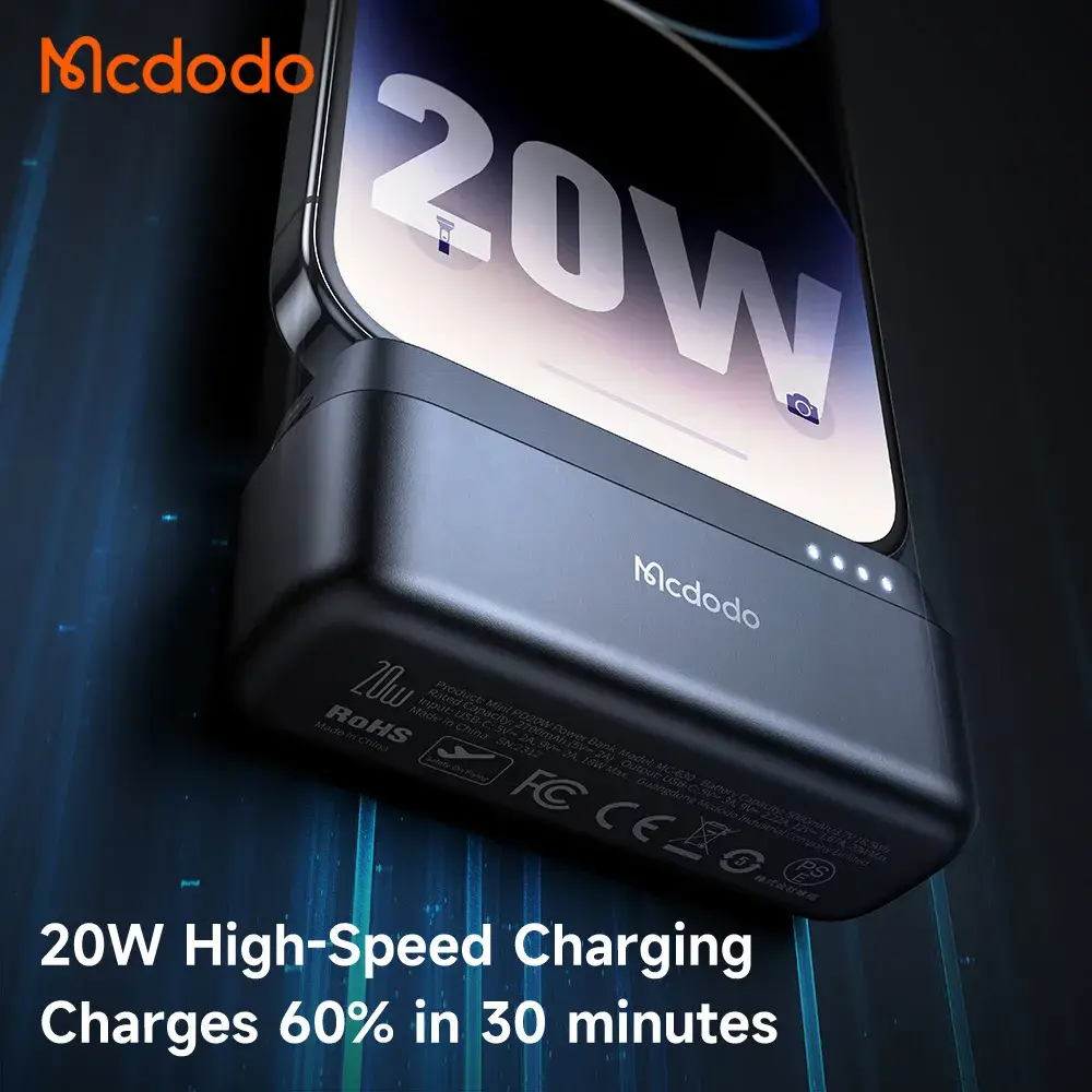 Mcdodo 628 Mini 5000mAh Power Bank with 20W PD Fast Charging & Foldable Stand for iPhone