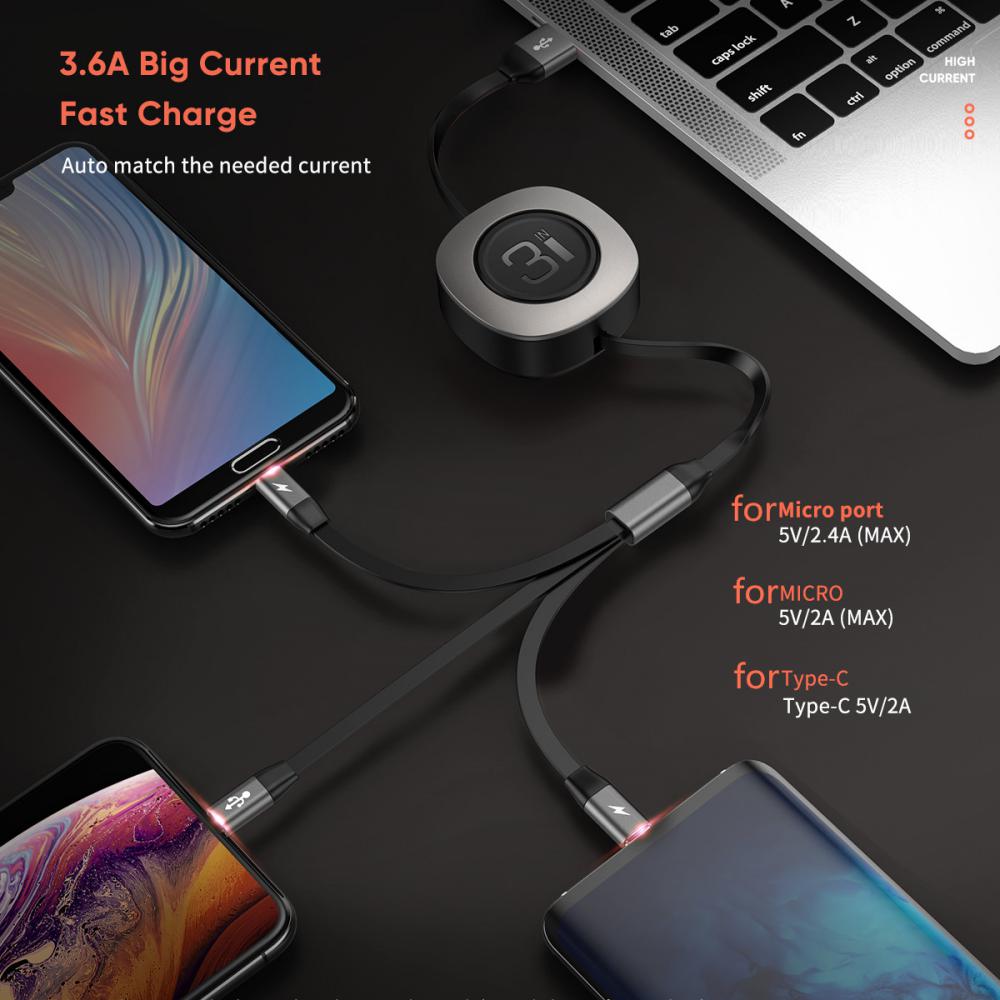 ROCK G3 3-in-1 Charge & Sync Cable Lightning Micro USB & Type-C