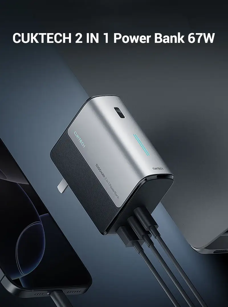 CUKTECH 2-in-1 5000mAh 67W Portable Power Bank with Foldable AC Plug & 22W Output