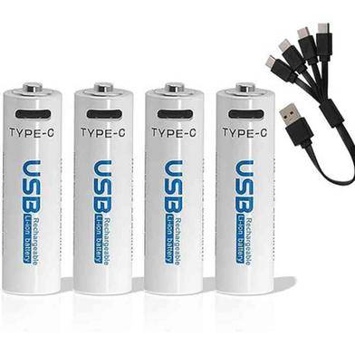 AiVR 4-Pack USB-C Rechargeable AA Batteries - 2550mWh with Type-C Charging