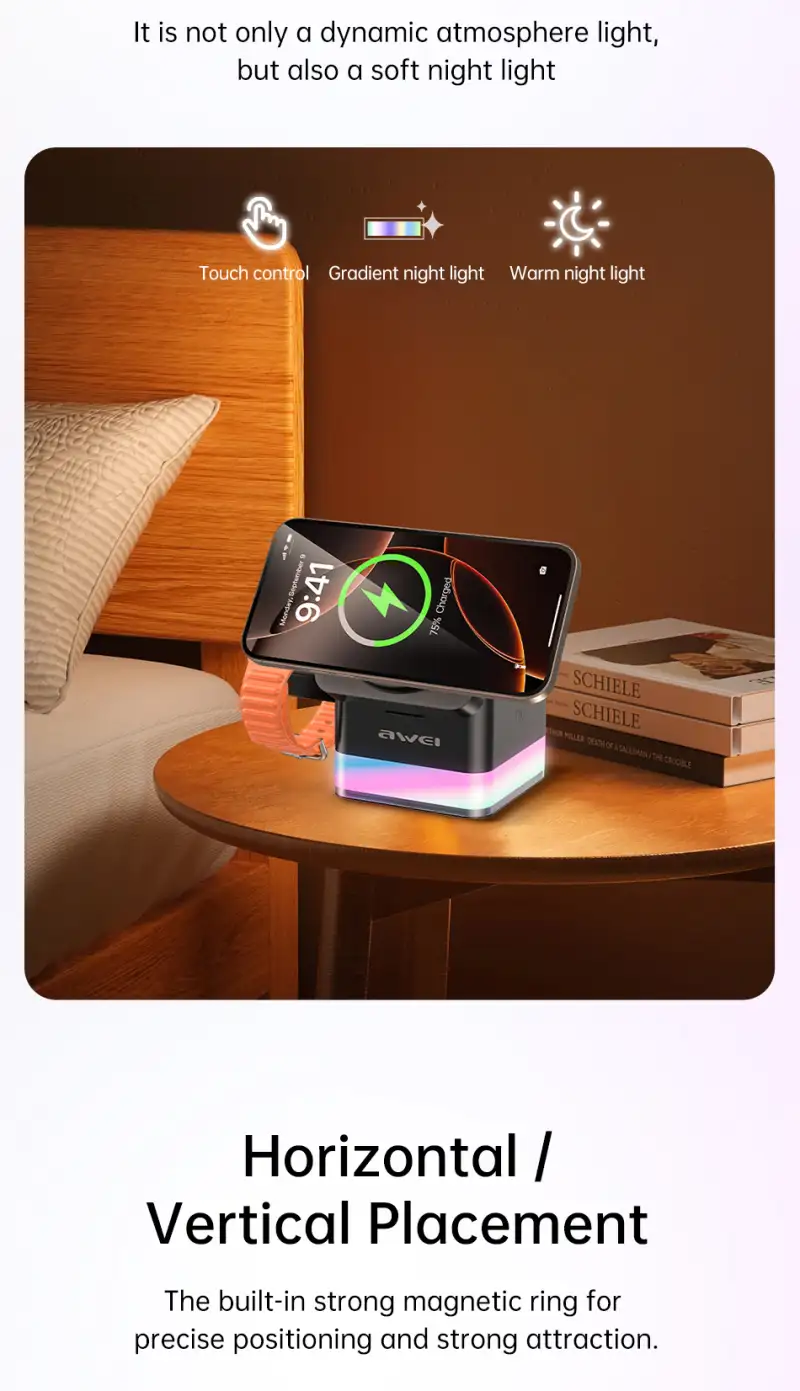 Awei W25 3 in 1 Desktop Charger Magnetic Wireless Charger