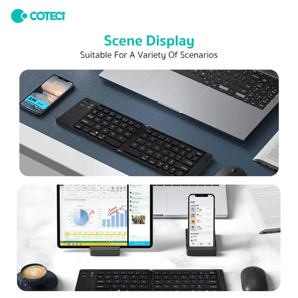 COTECi 64017 Foldable Wireless Bluetooth Keyboard 