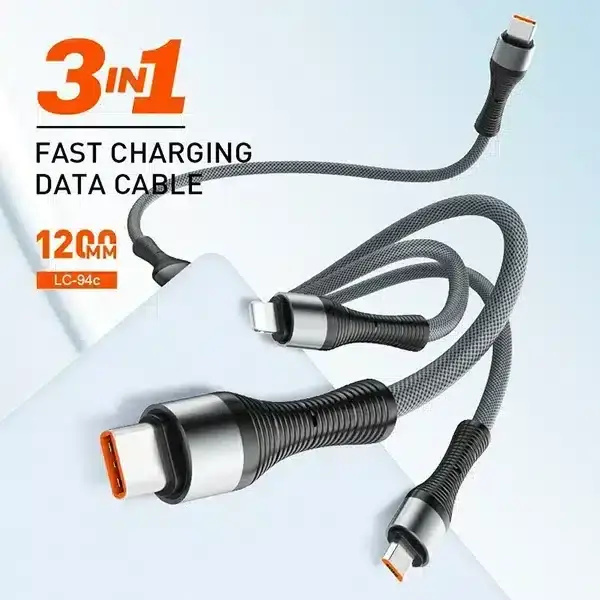 LDNIO LC94C 100W 3-in-1 Fast Charging Cable Type-C to iPhone/Type-C/Micro USB 1.2M