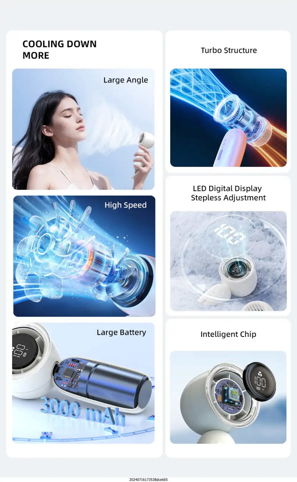 Vyvylabs VKH01 High-Speed Handheld Fan 13000RPM Motor with 3000mAh Rechargeable Battery