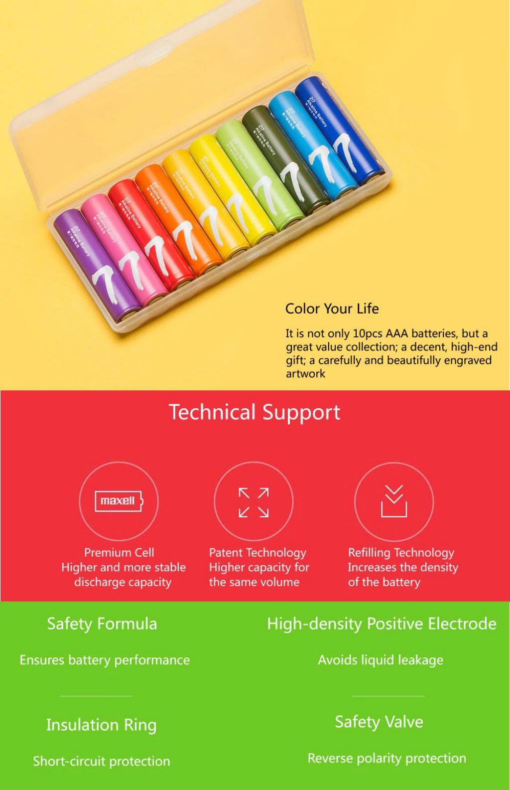 Xiaomi ZMI Zi7 AAA Alkaline Batteries Rainbow Design 10 Pack