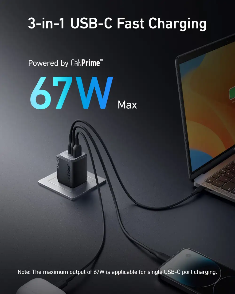 Anker Prime A2669 67W 3-Port GaN Wall Charger