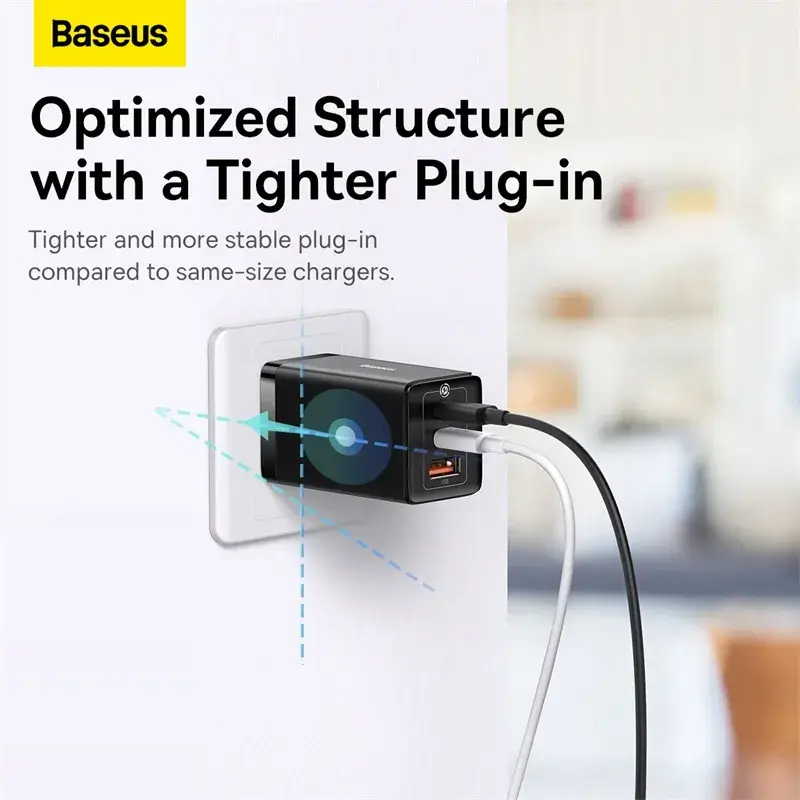 Baseus GaN5 Pro 65W Fast Charger 3-Port USB-C & USB-A Compact Wall Adapter