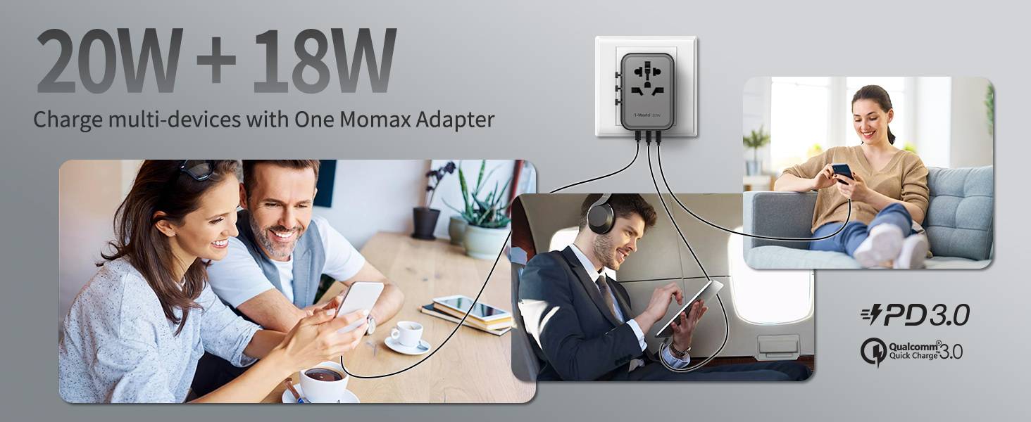 Momax 20W 3-Port + AC Travel Adapter