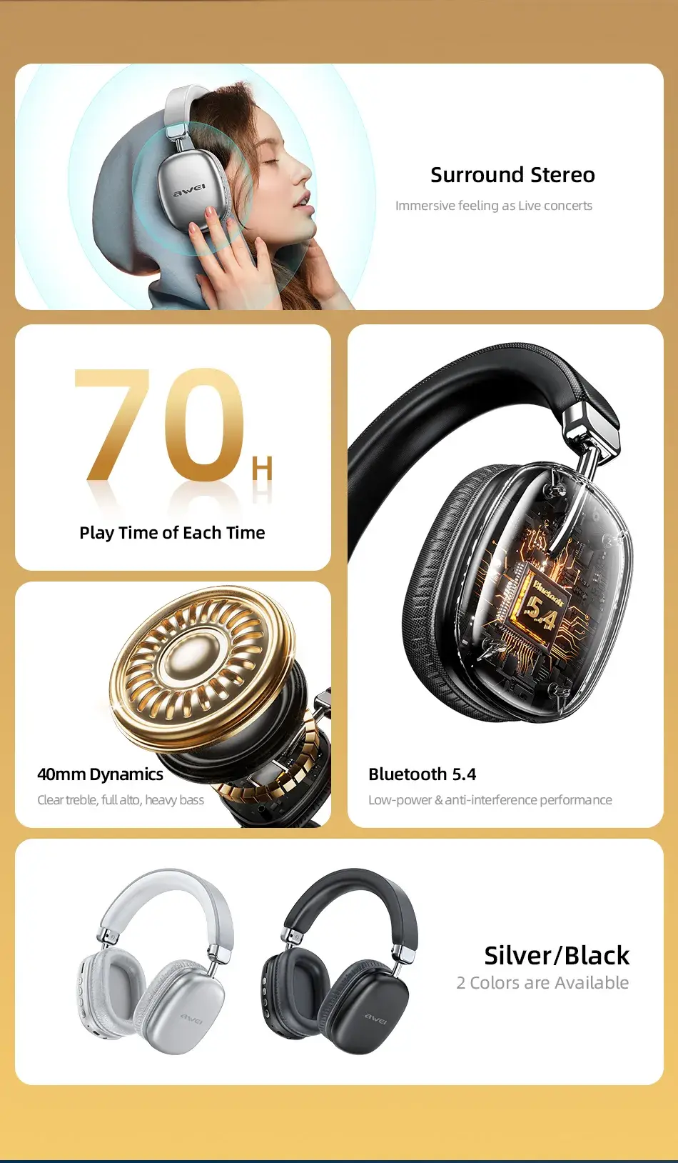 Awei AT7 Bluetooth Wireless Headphones