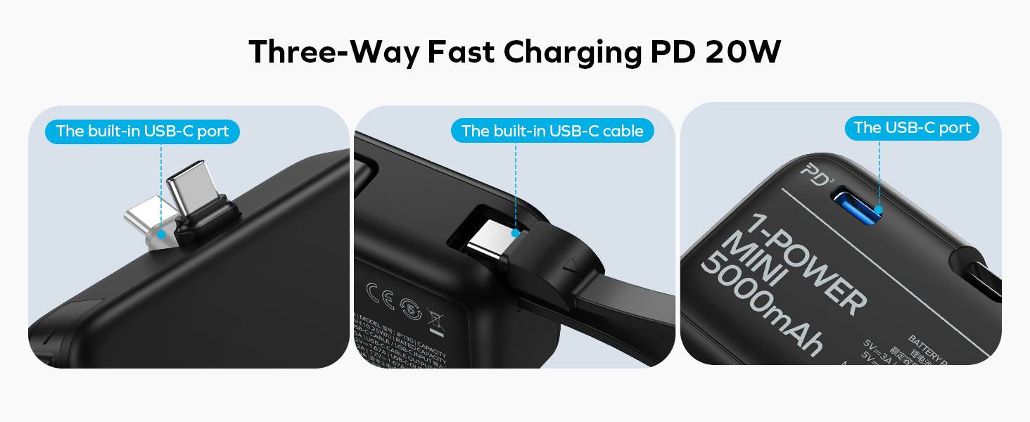 Momax IP130 1-Power Mini 5000mAh 3-in-1 Power Bank with Built-In USB-C Connector