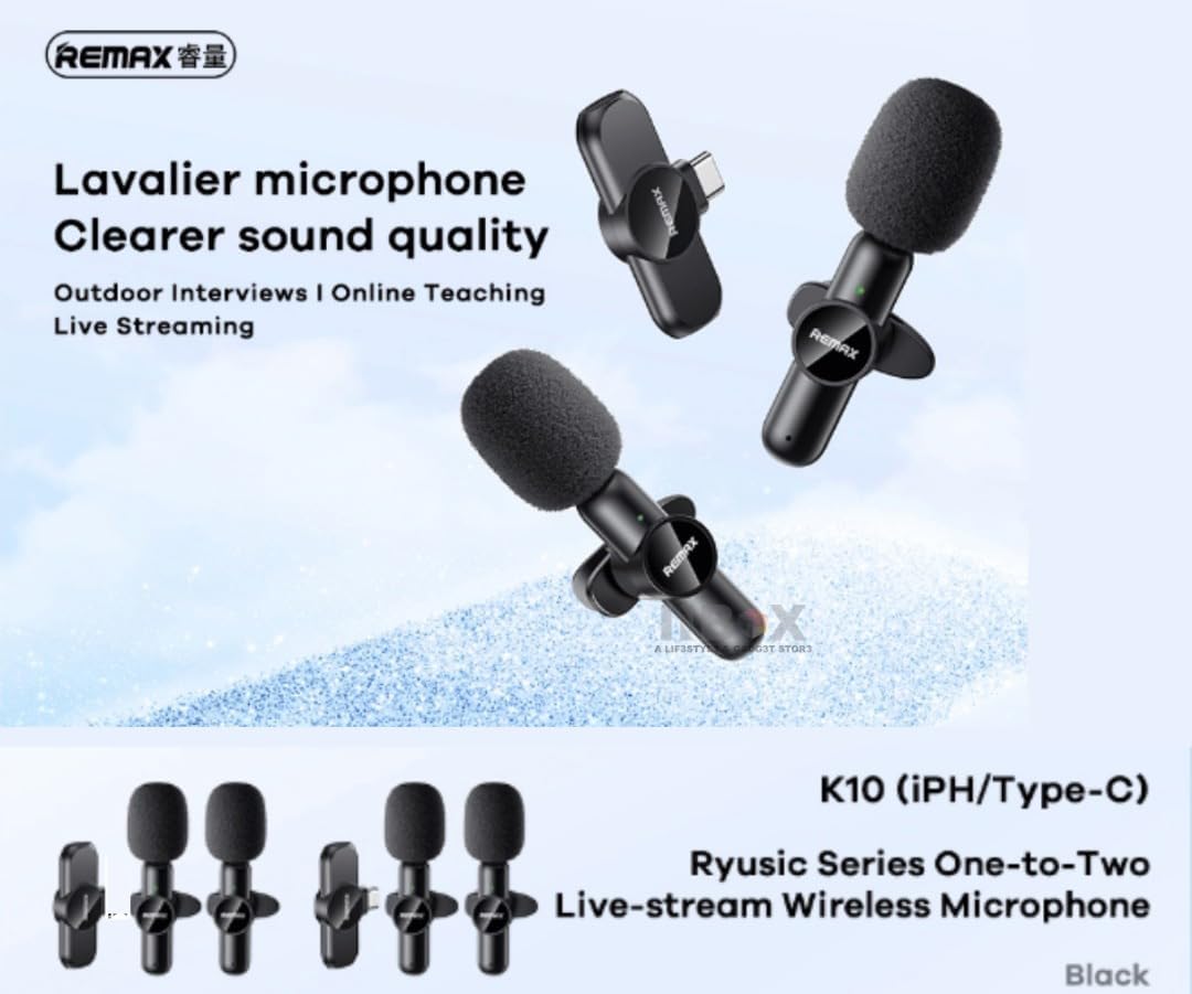 Remax K10 Wireless Lavalier Microphone with Noise Reduction and Portable Type-C Charging Case