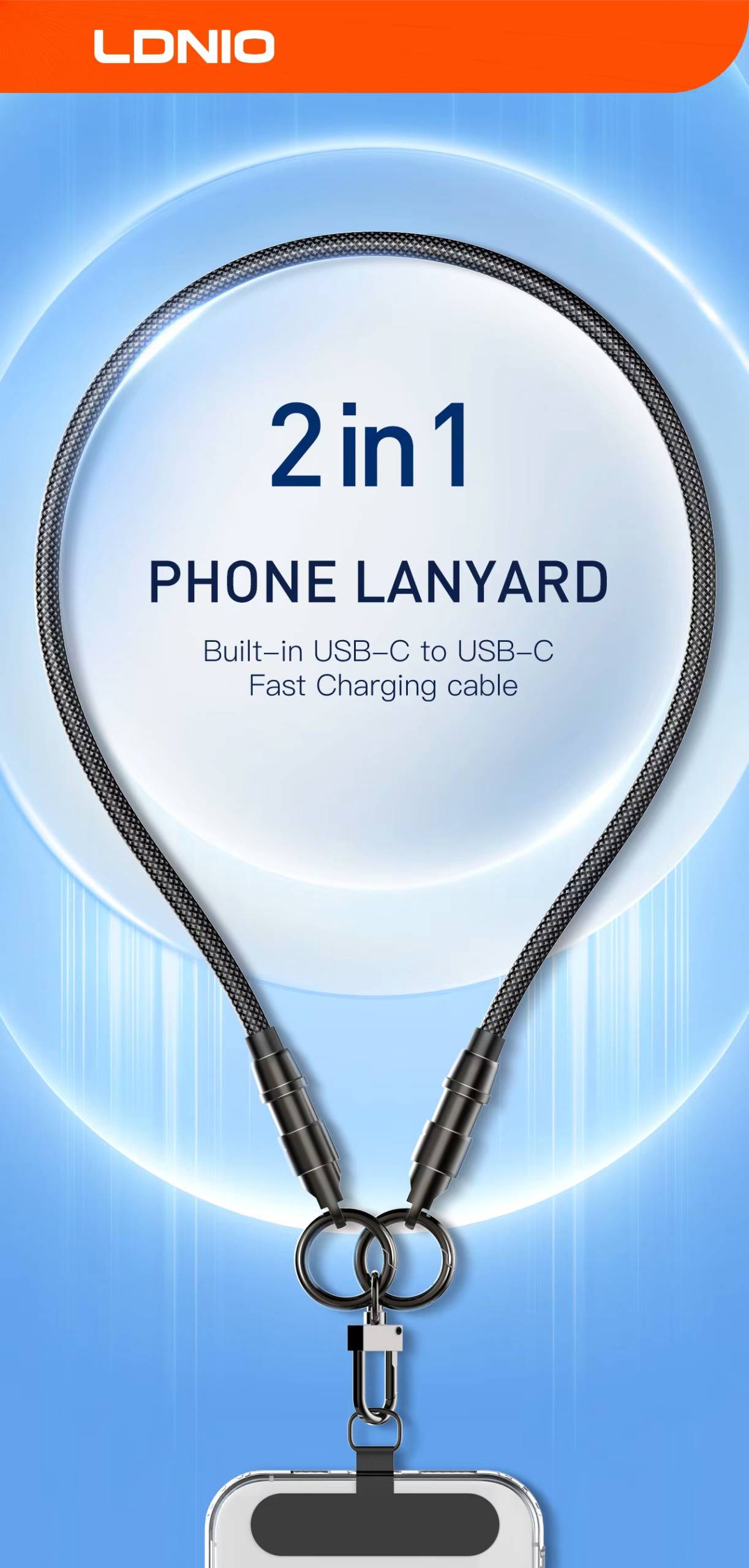 LDNIO LC22C 65W Fast Charging Nylon Lanyard Type-C to Type-C Data Cable 1.2M