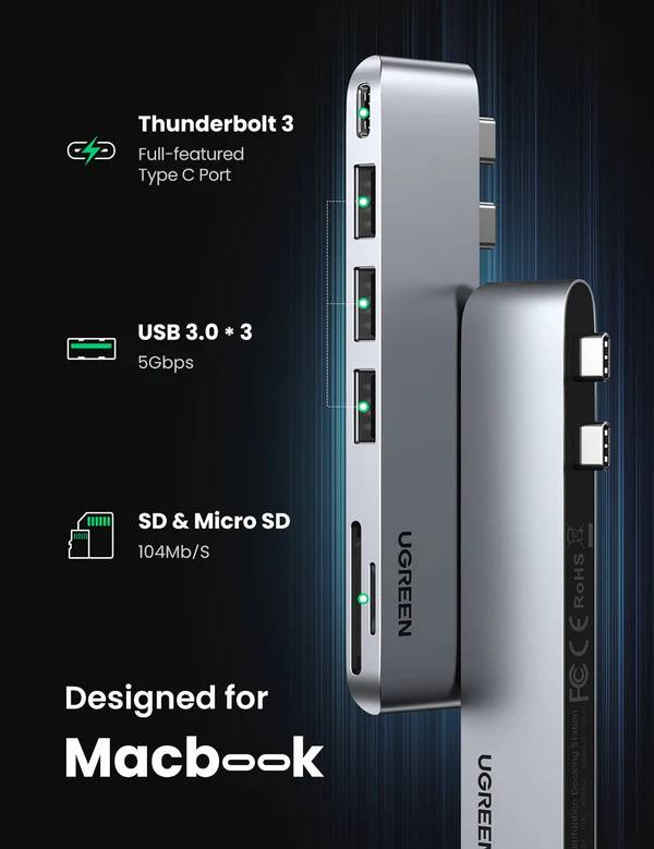 UGREEN CM251 6-in-1 Dual USB-C Hub for MacBook Pro & MacBook Air 60560