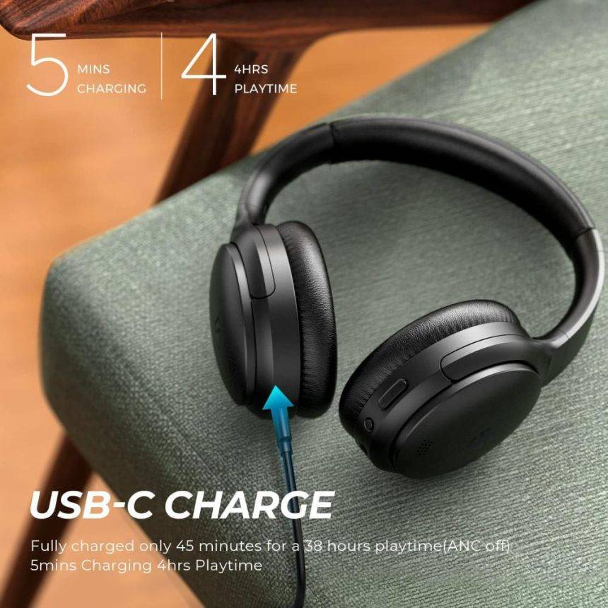  SoundPEATS A6 Hybrid Active Noise Cancelling Over-Ear Headphones