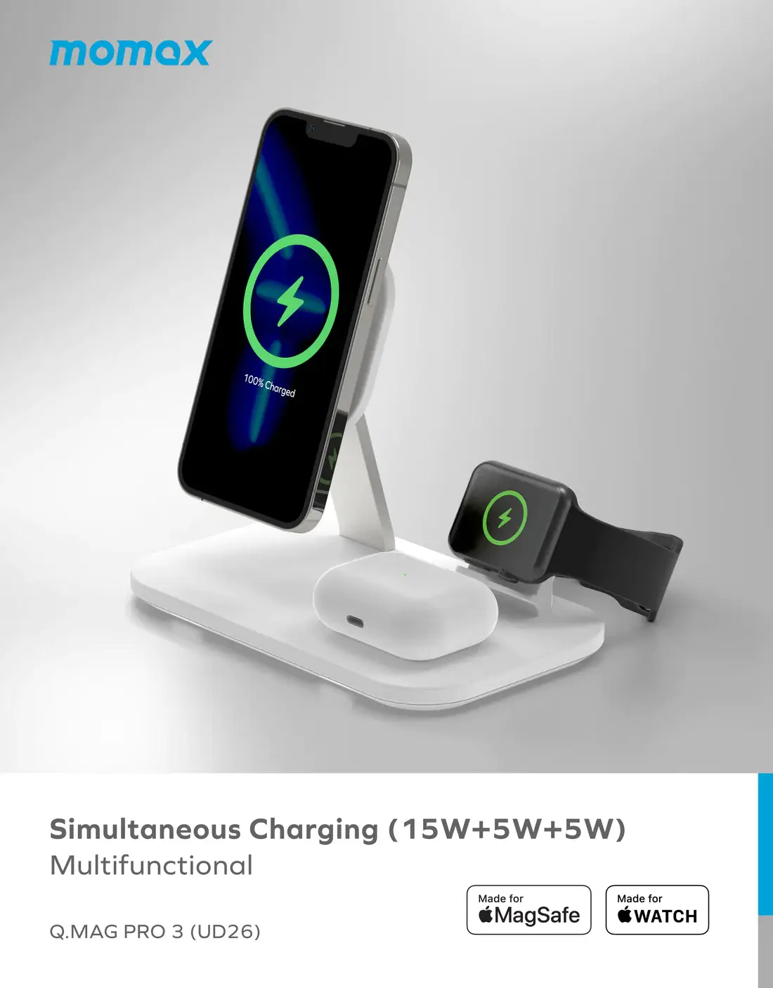 MOMAX UD26 Q.Mag Pro3 3 in 1 Wireless Charging Stand