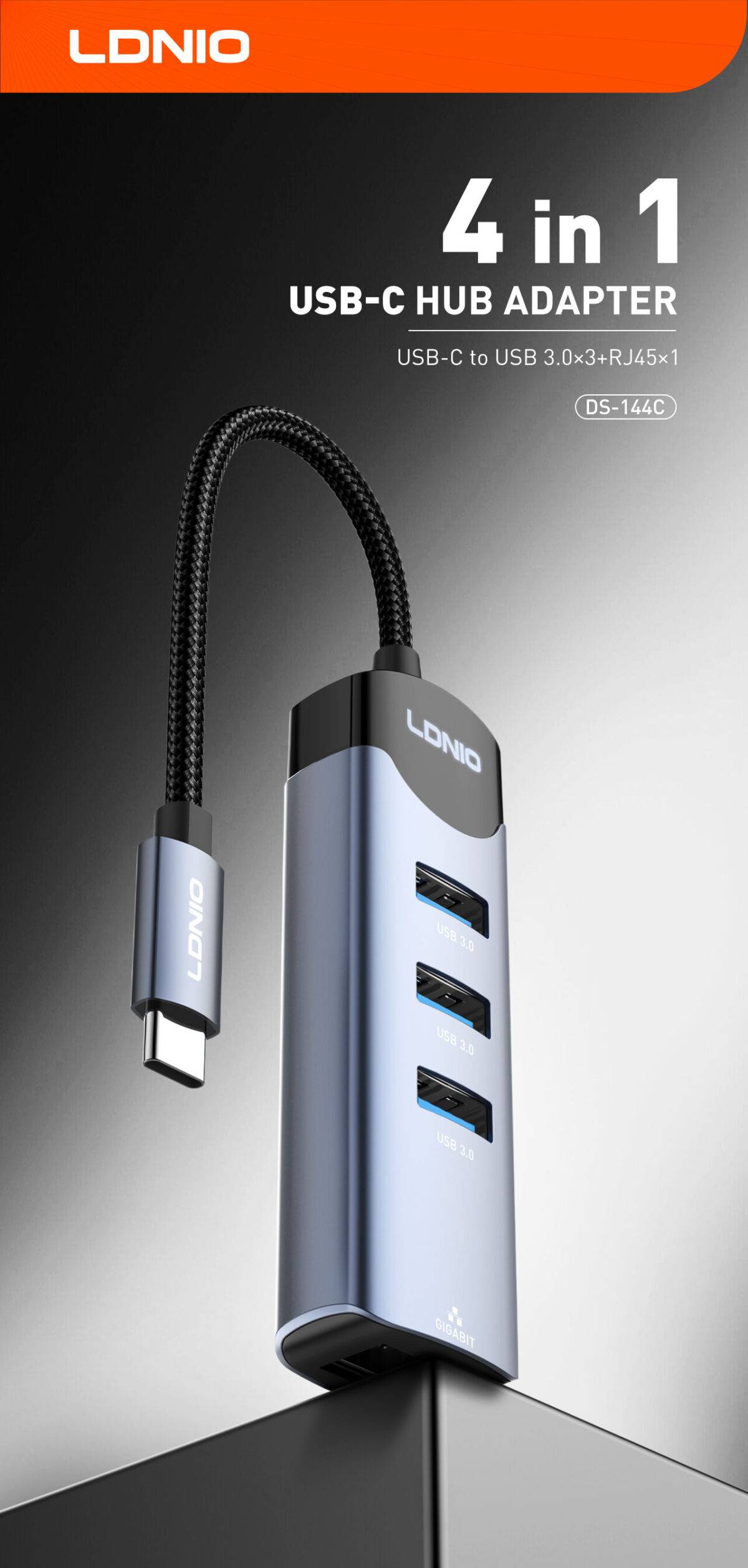 LDNIO DS-144C 4-in-1 USB-C Hub Adapter with Multi-Port Expansion