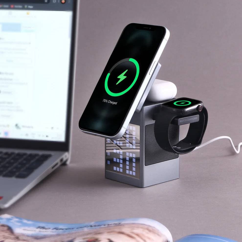 Valdus S5 Pixel Dock 6-in-1 Wireless Charger Bluetooth Speaker Digital Clock & Pixel Animation