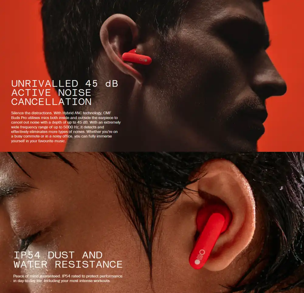 CMF by Nothing Buds Pro True Wireless Earbuds with 45dB ANC