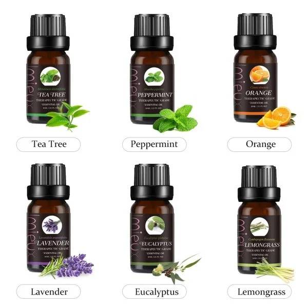 Imieux Pure Natural Essential Oils Aromatherapy & Diffuser Set 6-Pack 10ml