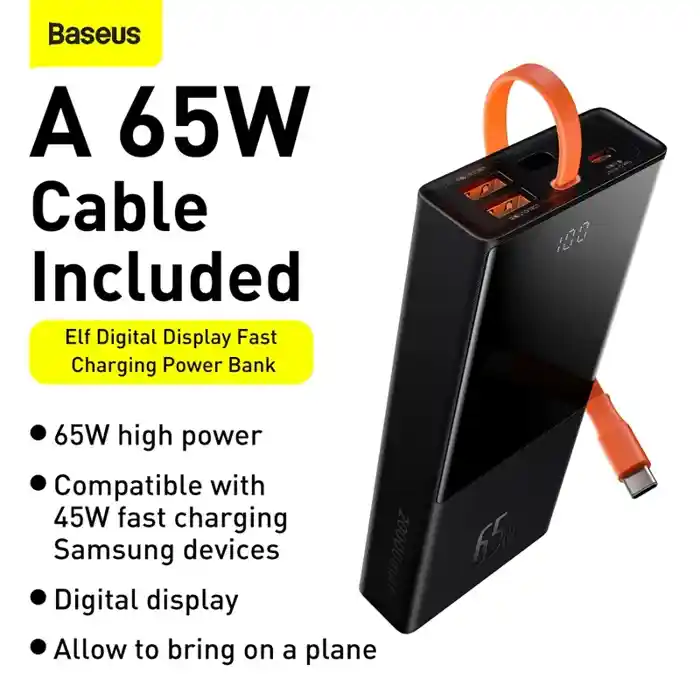 Baseus 65W Elf Digital Display Fast Charging Power Bank 20000mAh 