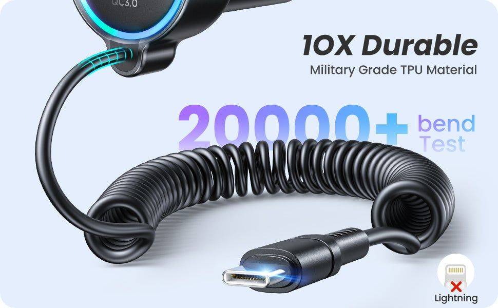 JOYROOM JR-CL07 55W PD QC3.0 Fast Car Charger with Type-C Port and Coiled Cable