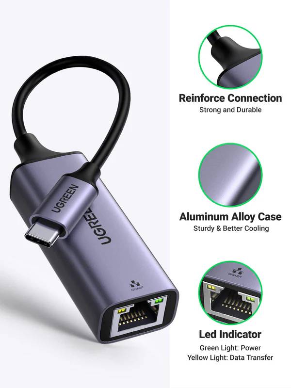 Ugreen CM255 Type-C to RJ45 Gigabit Ethernet Adapter with PD Charging