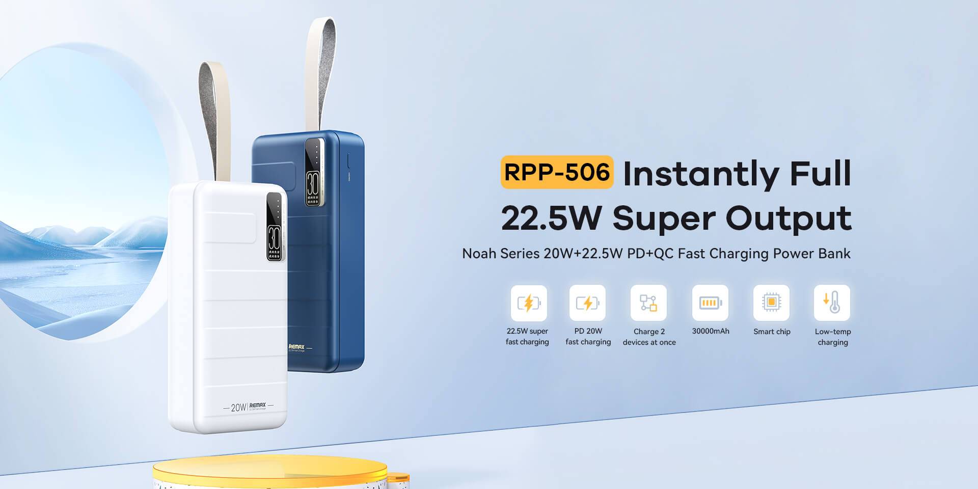 Remax RPP-506 30,000mAh Power Bank 20W & 22.5W PD/QC Fast Charging