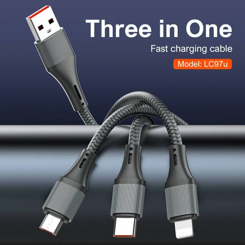 LDNIO LC97U 100W USB-A to Lightning/Micro USB/USB-C Fast Charging & Data Transfer Cable 1.2M