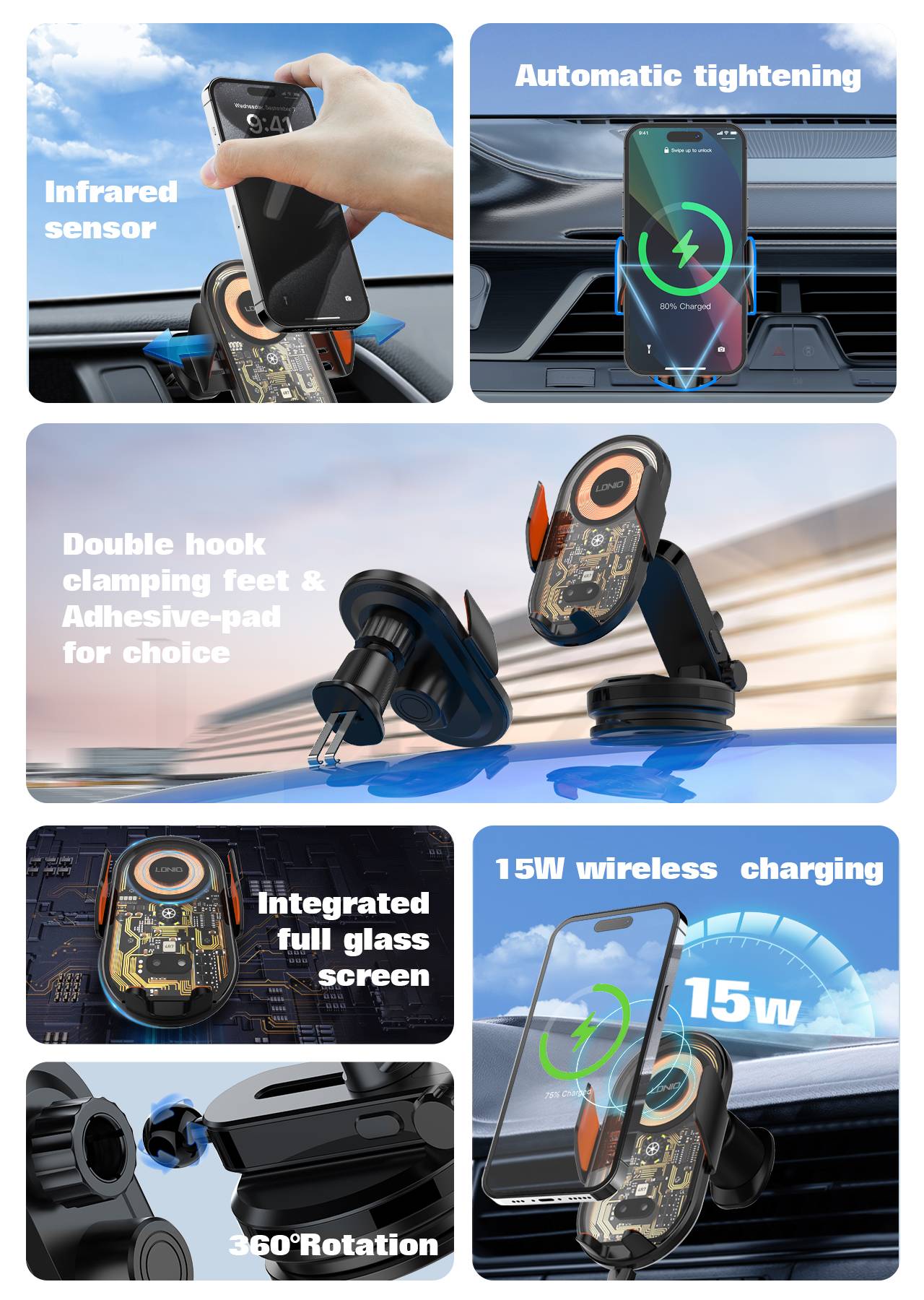 LDNIO MA30-1 15W Magnetic Wireless Charging Car Phone Holder