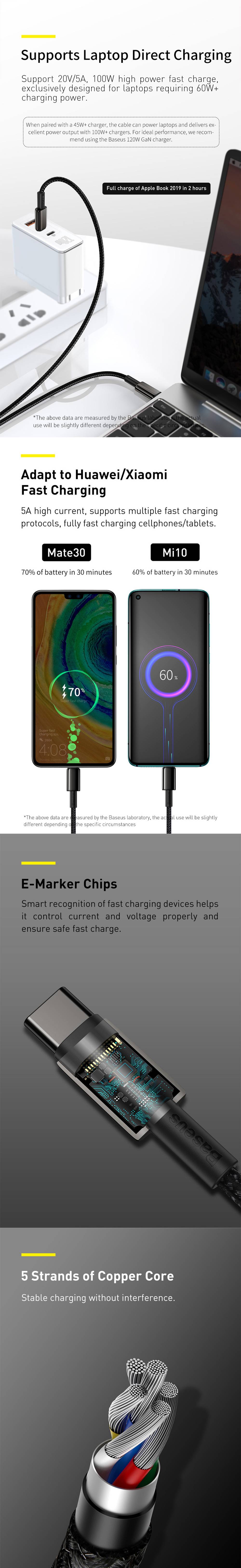 Baseus Tungsten Gold Series 100W Type-C to Type-C Fast Charging & Data Cable 2M