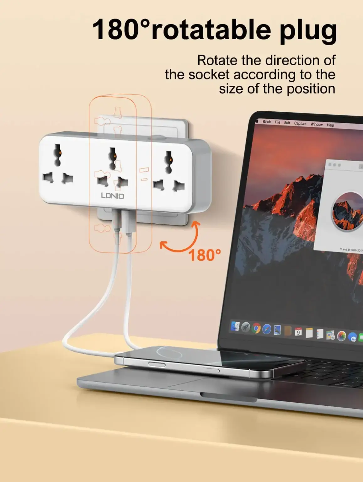 LDNIO SC3317 Portable Power Strip with 3 AC Outlets and Extension Cord