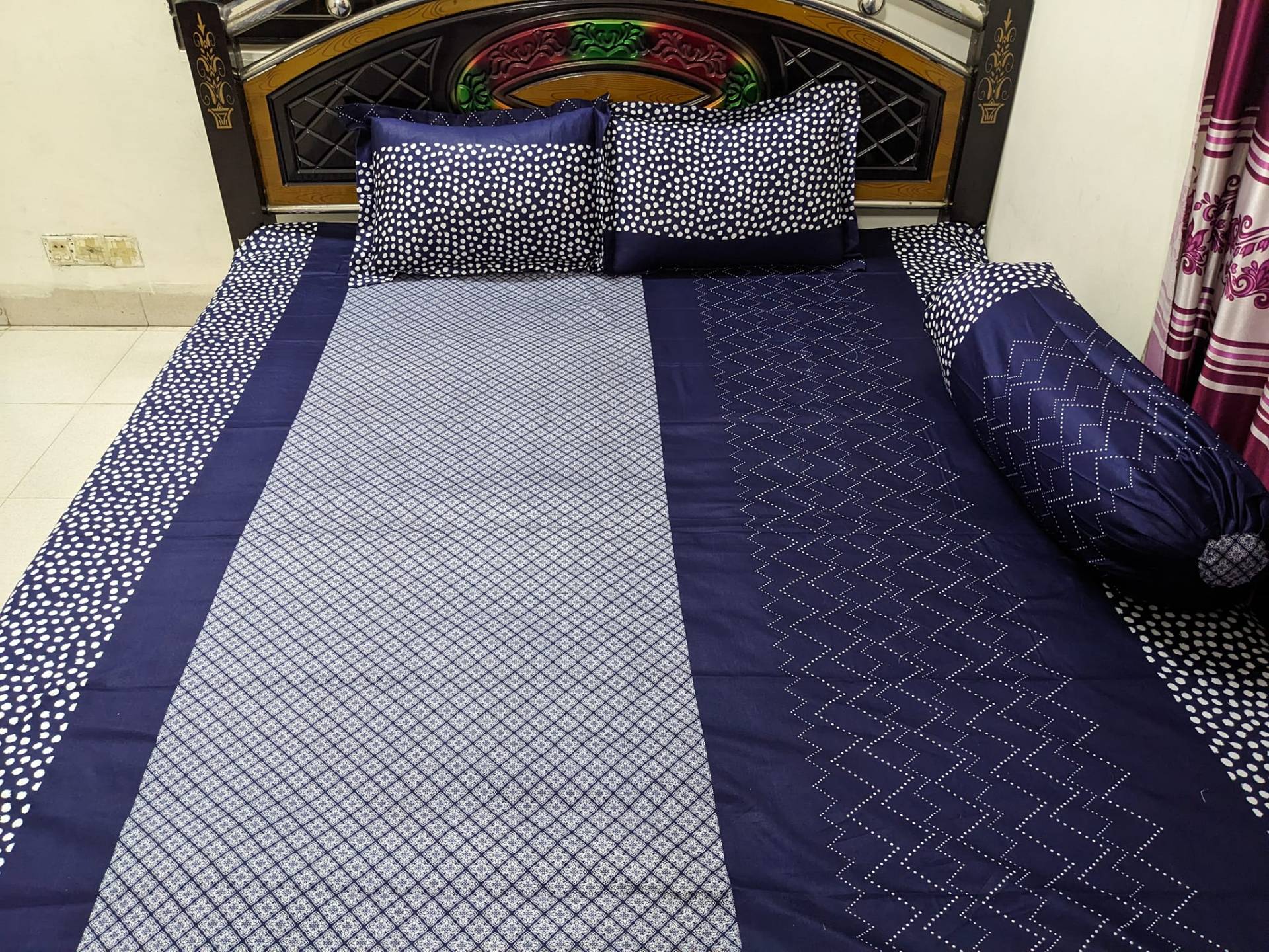 blue cotton bedsheet   (৩ পিসের সেট)