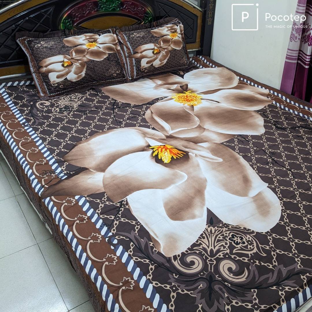 100% Cotton Pannel Bedsheet Deep  (৩ পিসের সেট)