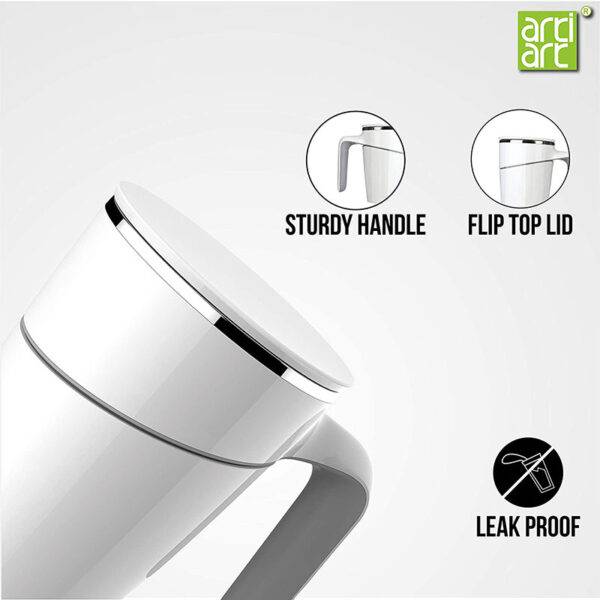 ARTIART Grace 470ml Stainless Steel Spill-Proof Suction Mug with Flip-Top Lid