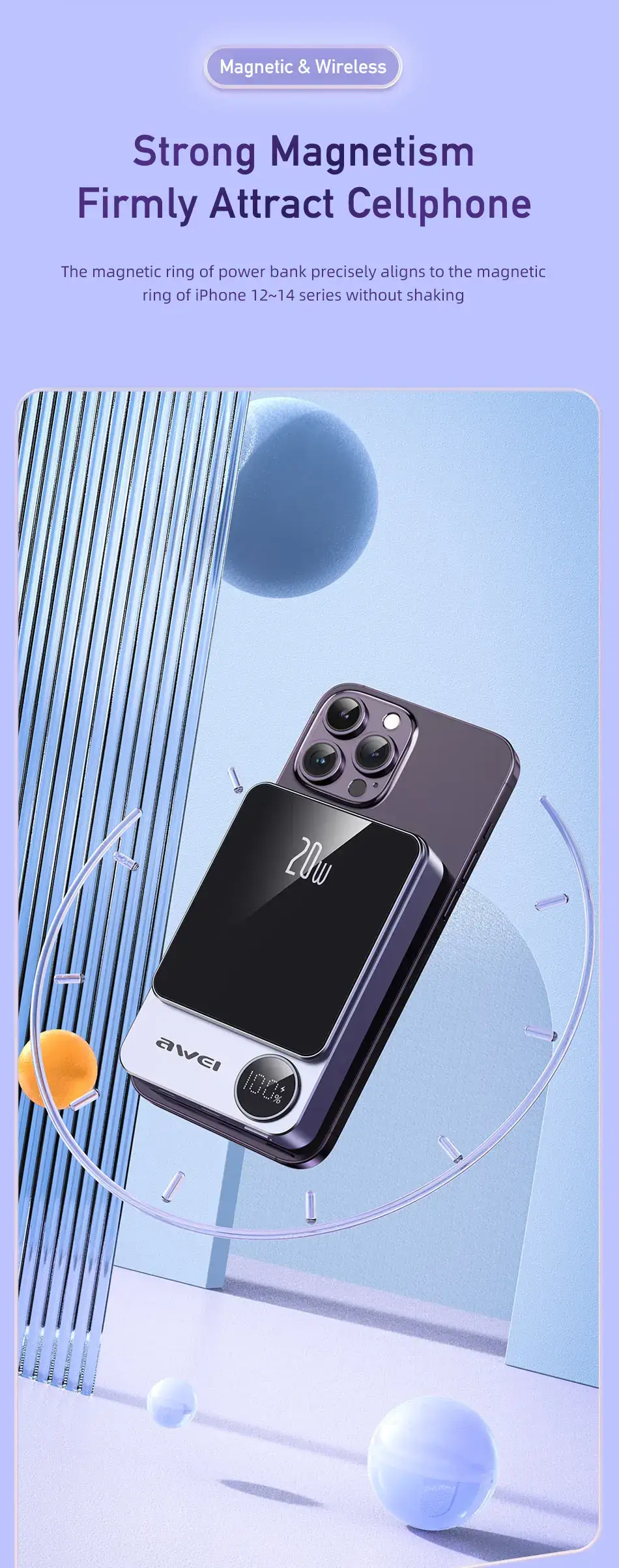 Awei P39K 10000mAh 20W PD Magnetic Wireless Power Bank